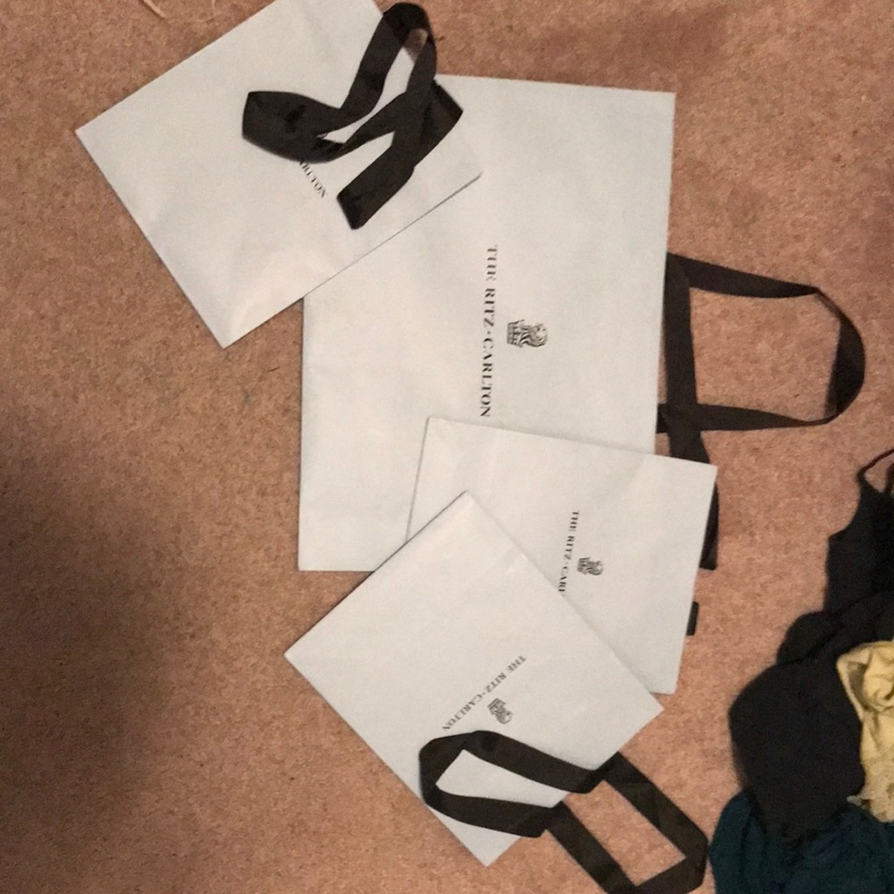 6 Ritz Carlton shopping/ gift bags, black grosgrain ribbon
